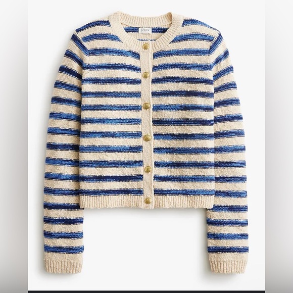 J. Crew Sweaters - J. Crew Women Striped Slub Cotton-blend Cardigan Sweater Beige Navy Blue XXL